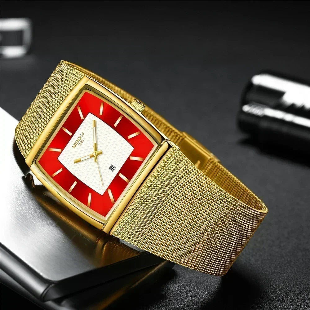 Men's Fashion Square Stainless Steel Quartz Wristwatch