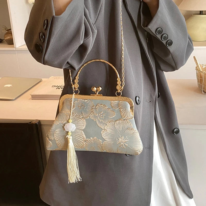Women's Luxury Embroidered Floral Evening Clutch Bag