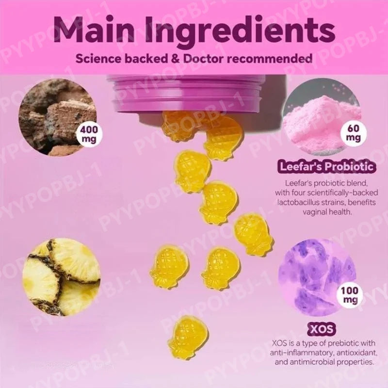 Probiotic Gummies Pineapple Flavor Prebiotics Gut Health Support 60 Count