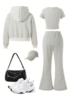 Girls' Zip-Up Jacket Graphic T-Shirt and Flare Pants 3-Piece Set
