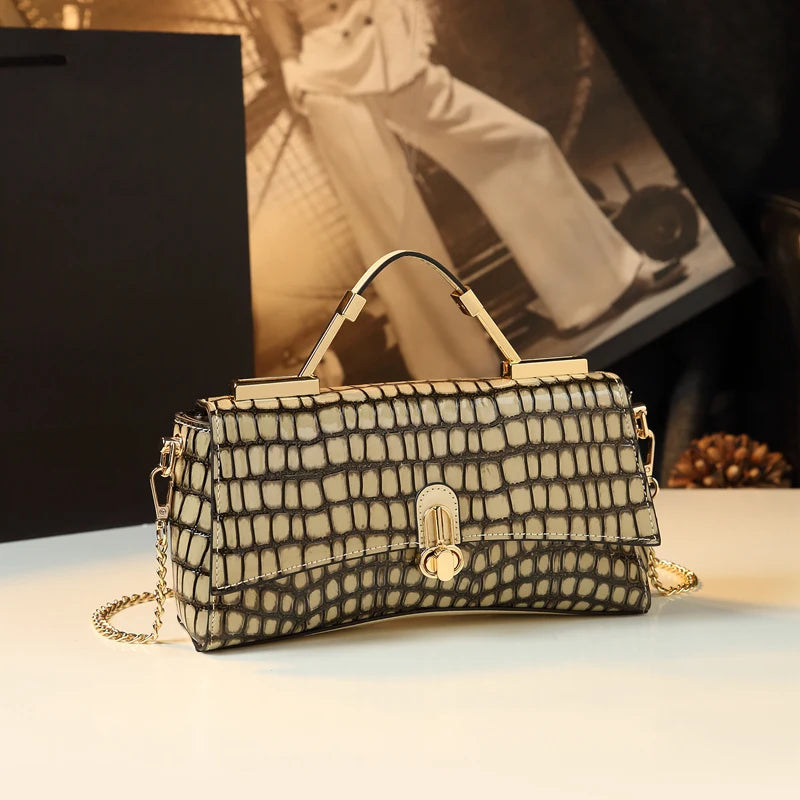 Women's Genuine Leather Crocodile Pattern Green Crossbody Shoulder Bag