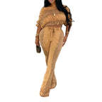 Women's Diagonal Neck Pleated Pants Two-Piece Set