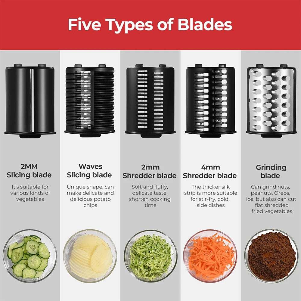 250W 5-in-1 Electric Vegetable Slicer and Cheese Grater JT253