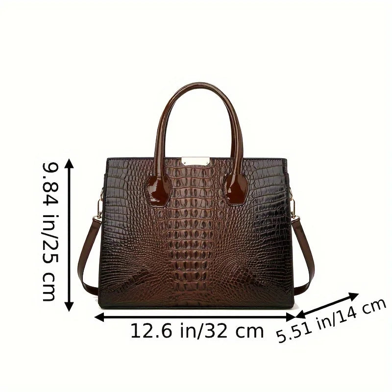 Women's Crocodile Pattern Handbag Shoulder Tote Bag Set