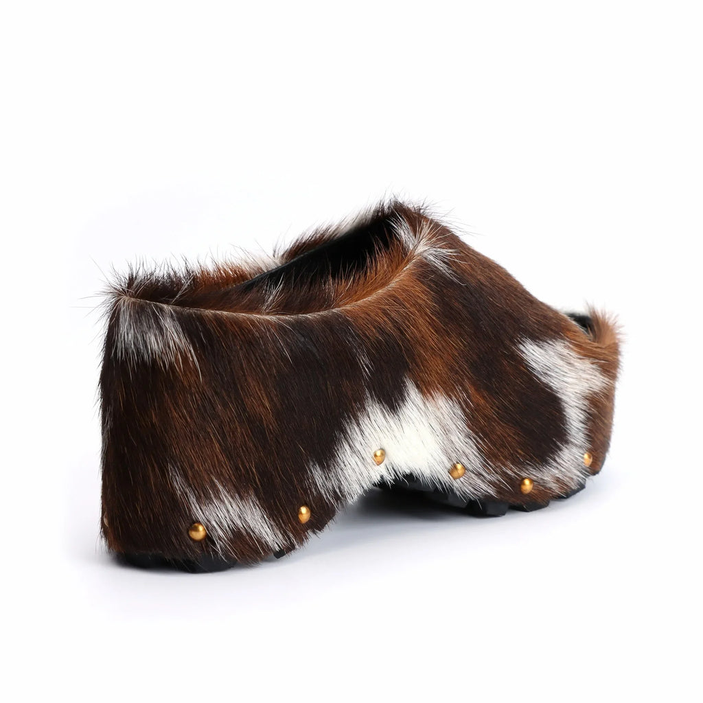 Women's Vintage Studded Arch Support Fur Platform Clogs 502