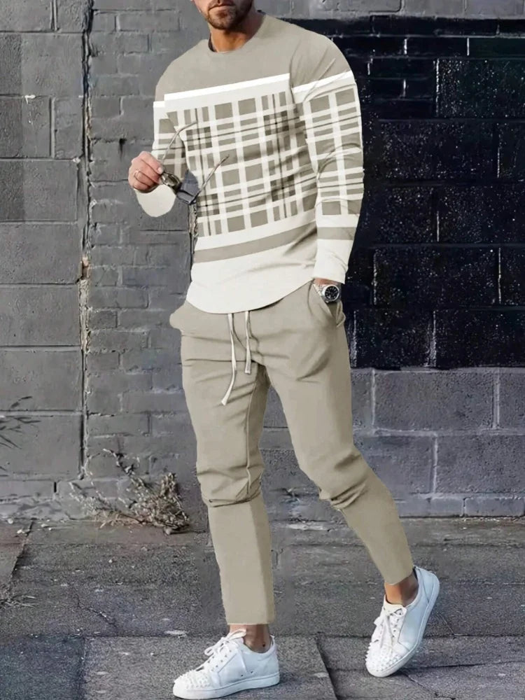 Men's Long Sleeve Round Neck Two Piece Set