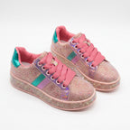 Women's Crystal Rhinestone Platform Lace Up Casual Sneakers