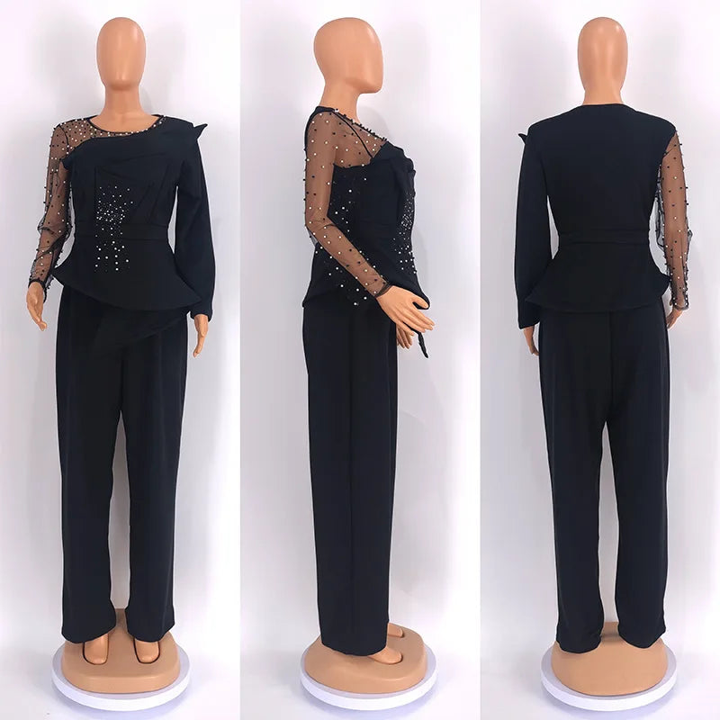 Women's Mesh Shirt and Wide Leg Pants Two-Piece Set yj129