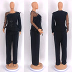 Women's Mesh Shirt and Wide Leg Pants Two-Piece Set yj129