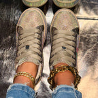 Women's Crystal Rhinestone Platform Lace Up Casual Sneakers