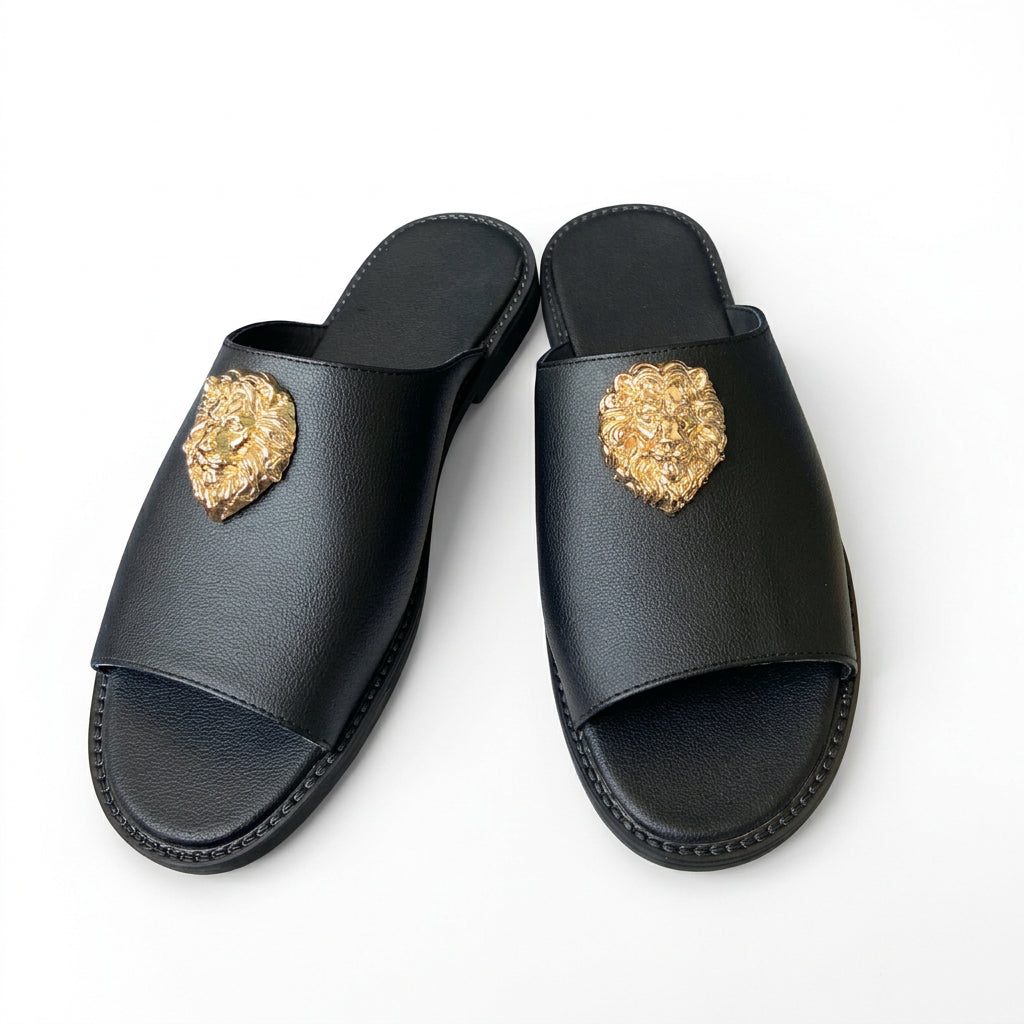 Men's Peep Toe Slip-On Slippers with Metal Decoration