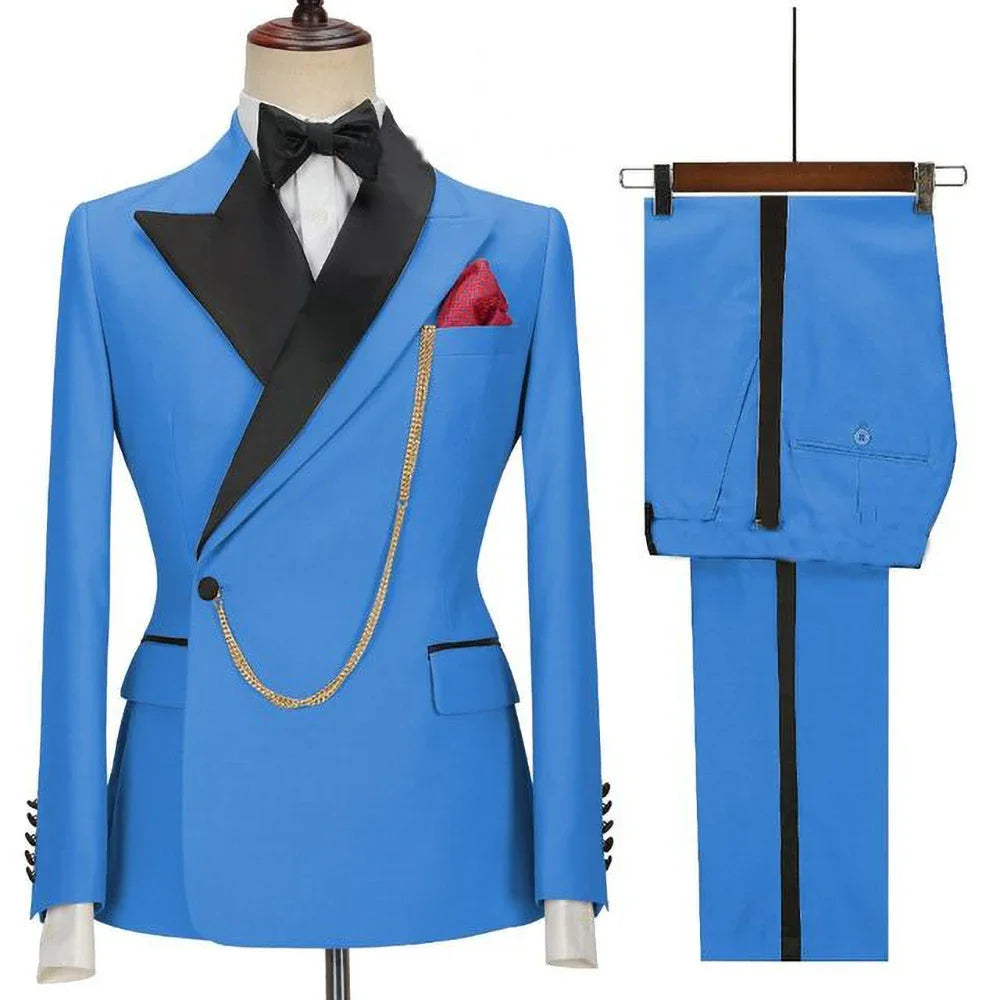 Men's Elegant Peaked Lapel Slim Fit 2-Piece Suit Set