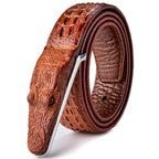 Men's Crocodile Pattern Leather Belt with Smooth Buckle