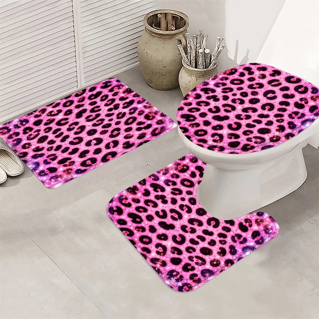 Pink Leopard Galaxy Shower Curtain Set