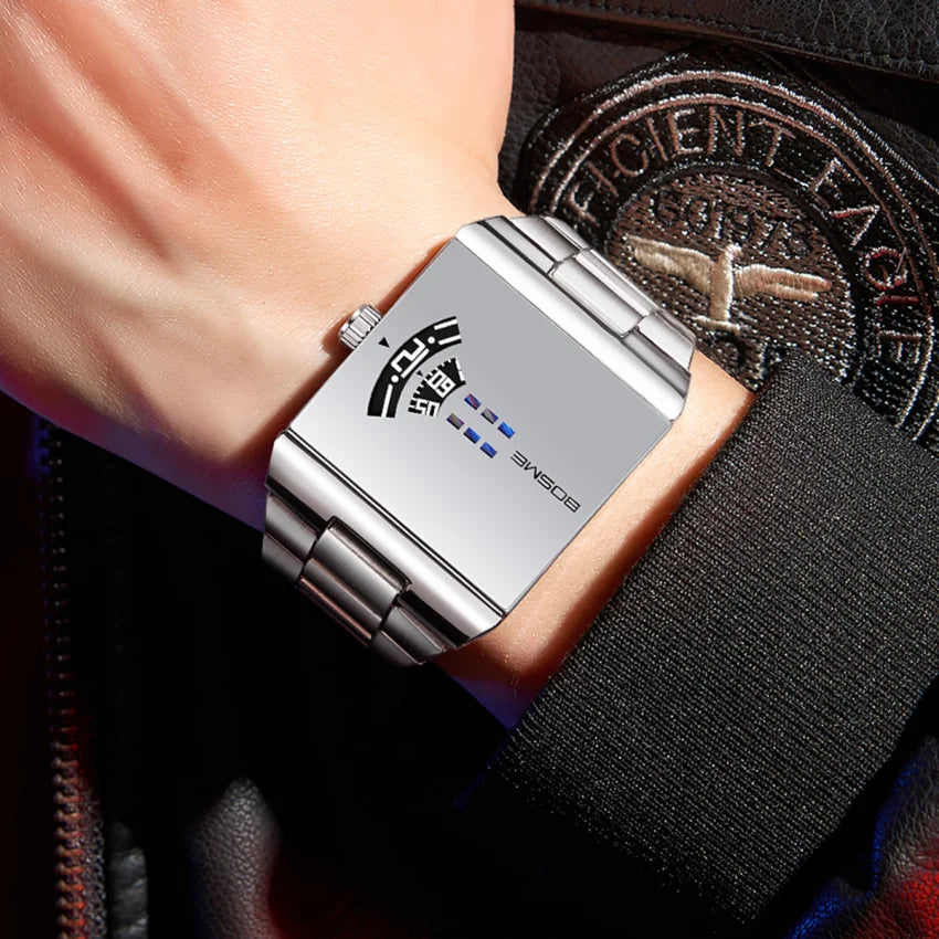 Men's Fashion Square Stainless Steel Quartz Wristwatch