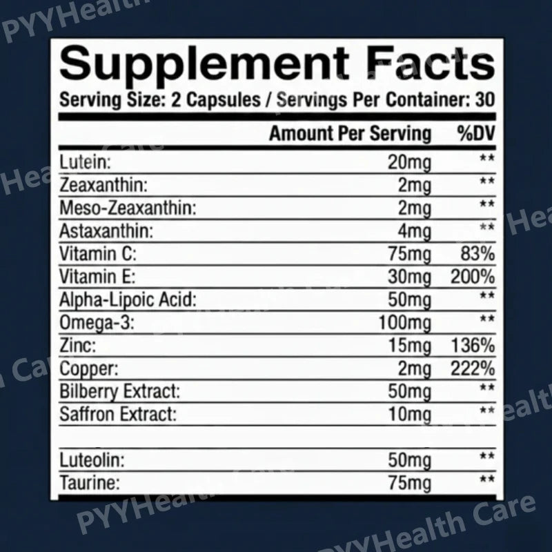 15-in-1 Eye Formula Supplement Lutein Zeaxanthin Bilberry 60 Veggie Caps