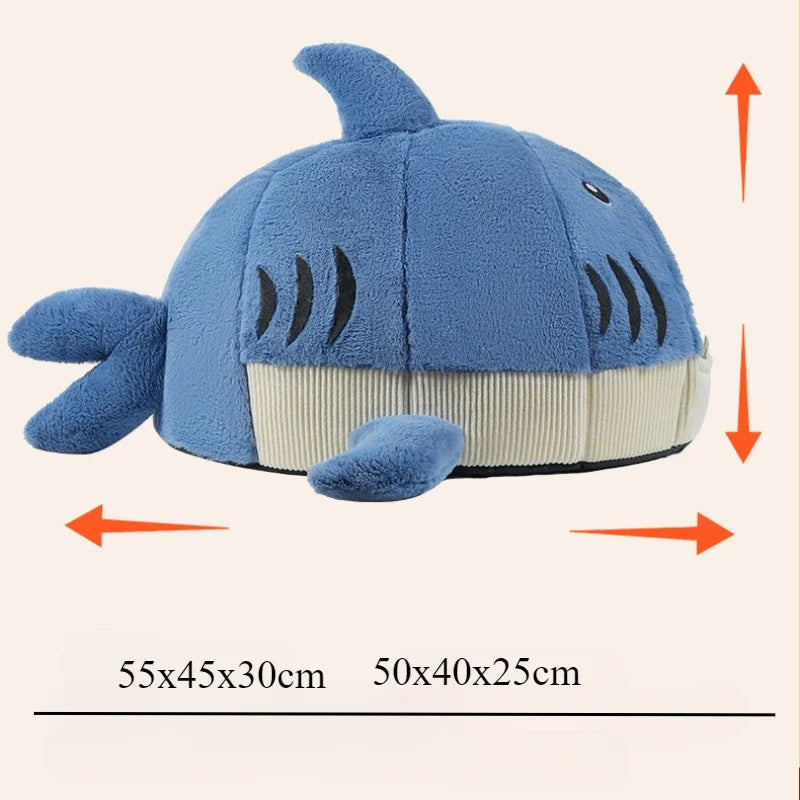 Cartoon Shark Semi Enclosed Cat Bed