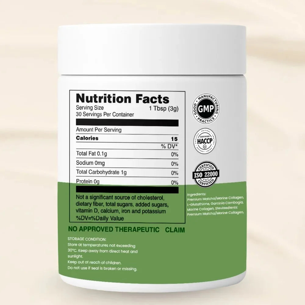 Matcha Collagen Powder Marine Collagen Organic Green Tea Drink Mix Gluten Free 30 Servings