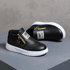 Kids' Faux Leather High-Top Sneakers with Side Zipper