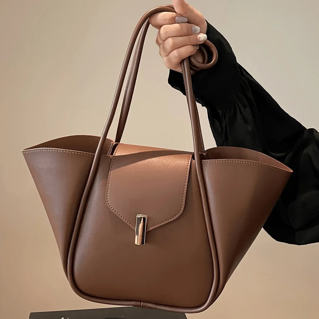 Women's Fashion Solid PU Leather Shoulder Tote Bag
