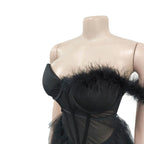 Women's Off-Shoulder Mesh Feather Floor-Length Gown