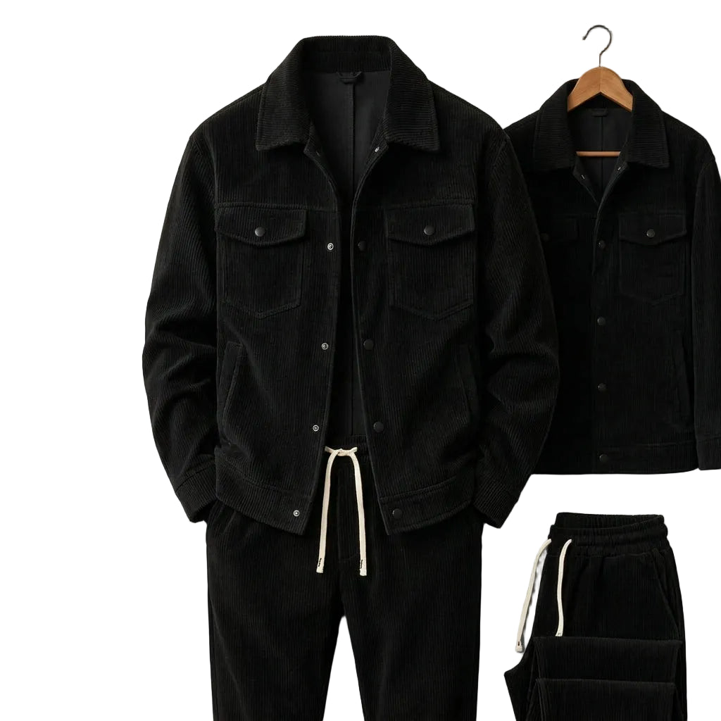 Men's Casual Corduroy Jacket and Jogger Pants Set