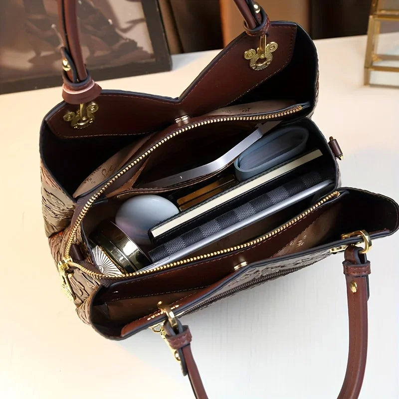 Women's Vintage Floral PU Leather Tote Crossbody Bag