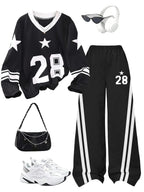 Girls' Digital-Print Long-Sleeve Top and Black Pants 2-Piece Set