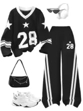 Girls' Digital-Print Long-Sleeve Top and Black Pants 2-Piece Set