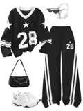 Girls' Digital-Print Long-Sleeve Top and Black Pants 2-Piece Set
