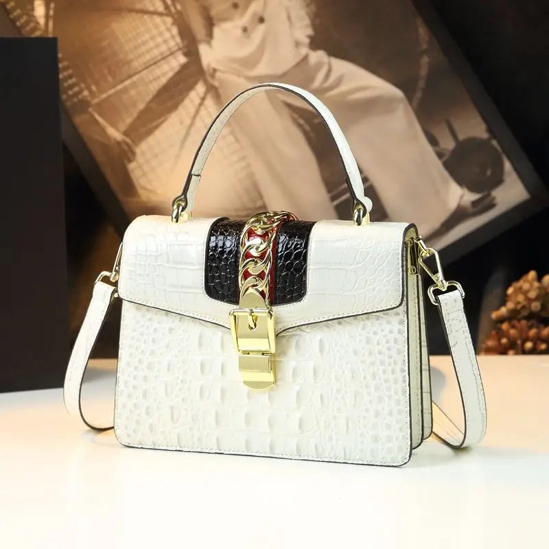 Women's Crocodile Pattern Genuine Leather Handbag Shoulder Tote Bag