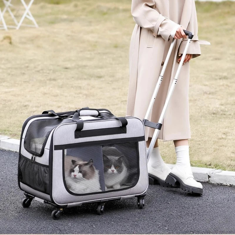 Double-layer Rolling Pet Stroller Carrier Backpack for Cats Dogs