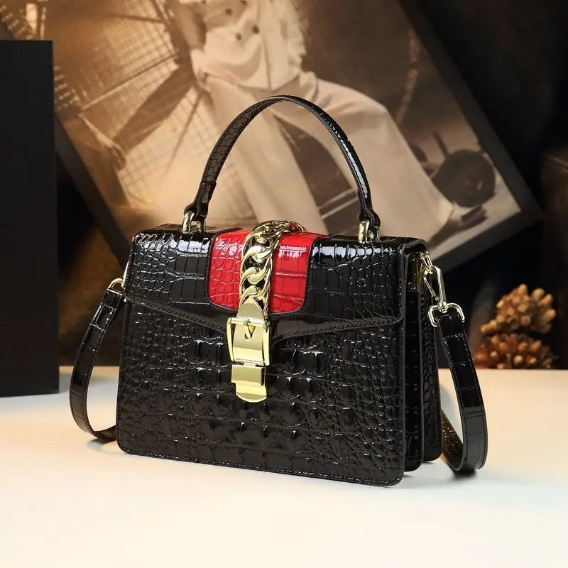 Women's Crocodile Pattern Genuine Leather Handbag Shoulder Tote Bag