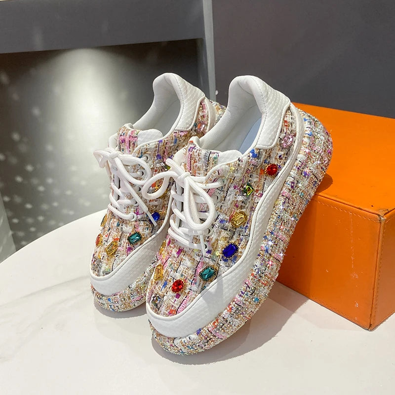 Women's Rhinestone Platform Lace-Up Sneakers