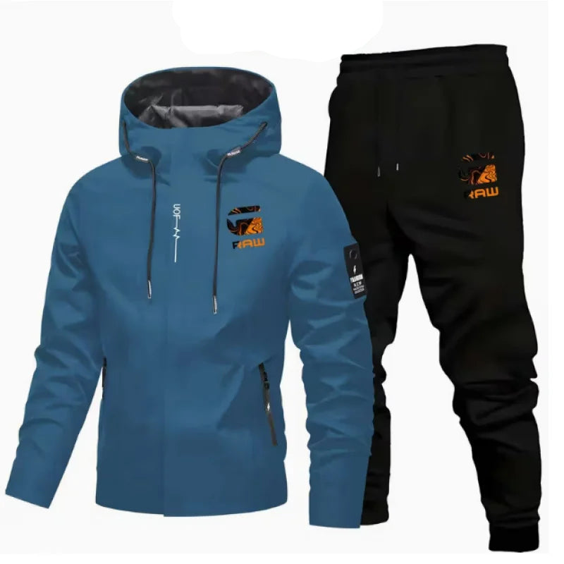 Men's Hooded Softshell Jacket and Pants Two Piece Set