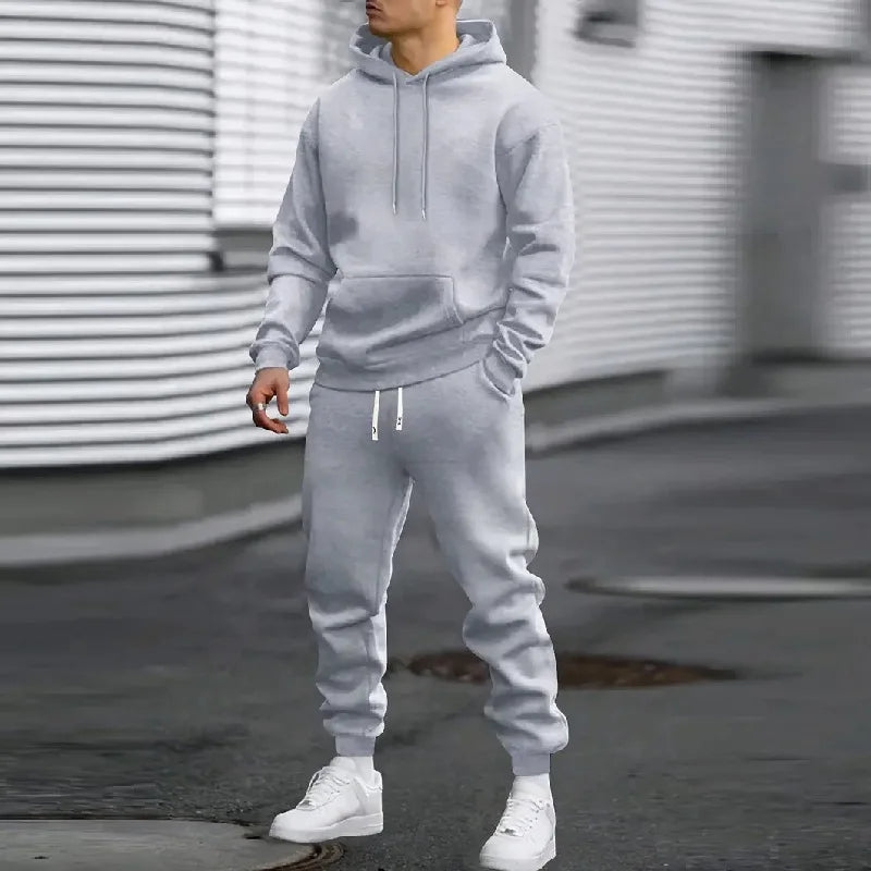 Men's Two-Piece Hooded Jogging Suit Fleece Zip Sweatshirt