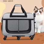 Double-layer Rolling Pet Stroller Carrier Backpack for Cats Dogs