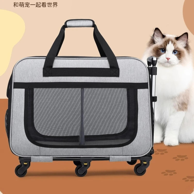 Double-layer Rolling Pet Stroller Carrier Backpack for Cats Dogs