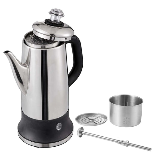 12-Cup 1000W Stainless Steel Electric Percolator Coffee Pot