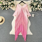 Women's Pleated Color-Block Tassel Mid-Calf Dress