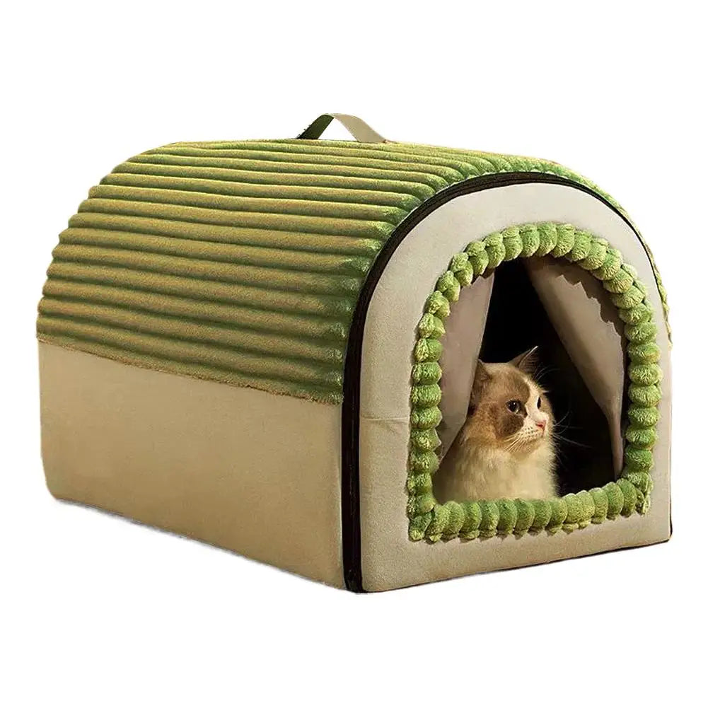 Cartoon Warm Enclosed Cat Bed Removable Washable Cushion