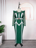 Women's African Diamond Pleated Long Evening Gown