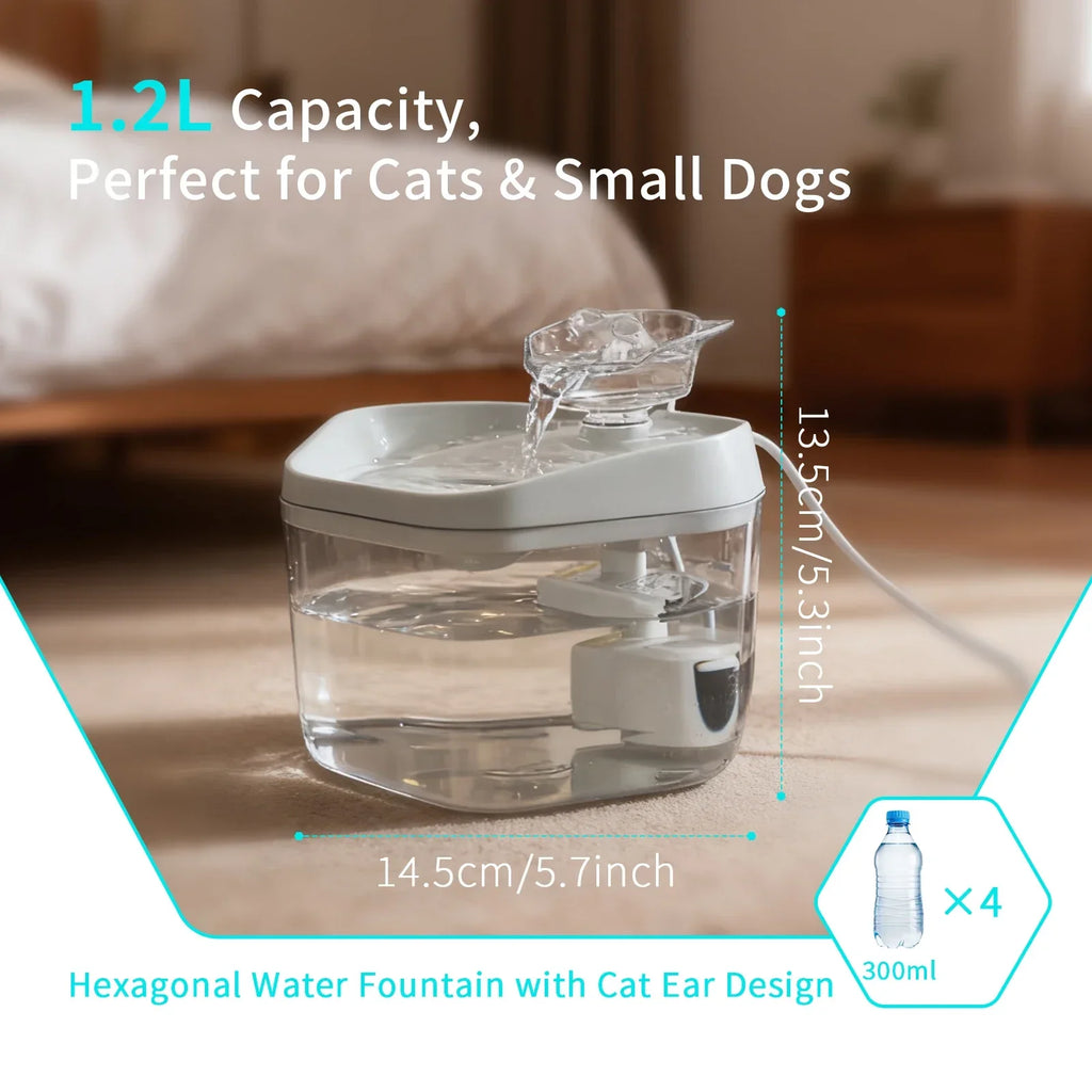 USB Powered Cat Water Fountain 1.2L Pet Dispenser