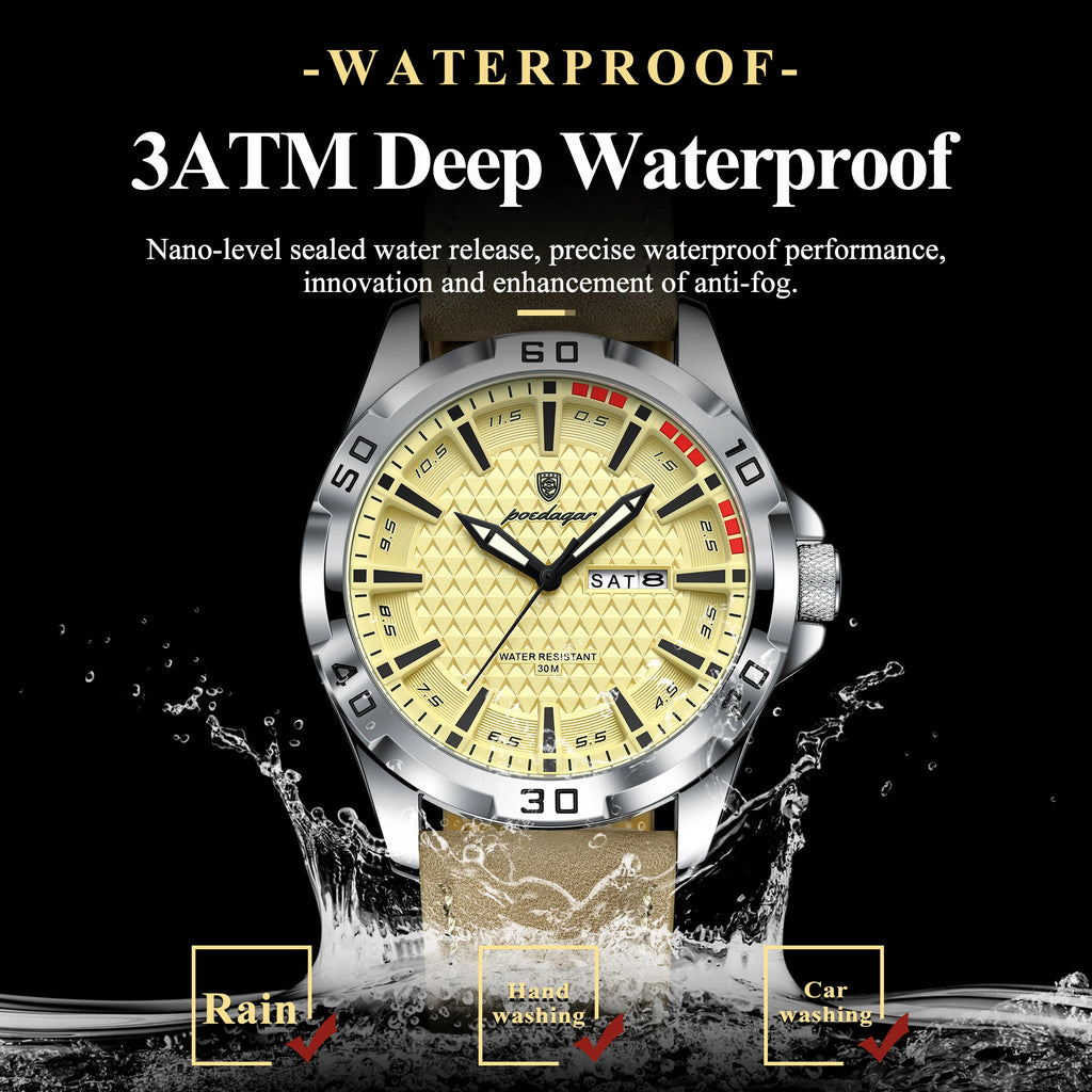 Men's Luminous Waterproof Quartz Leather Watch