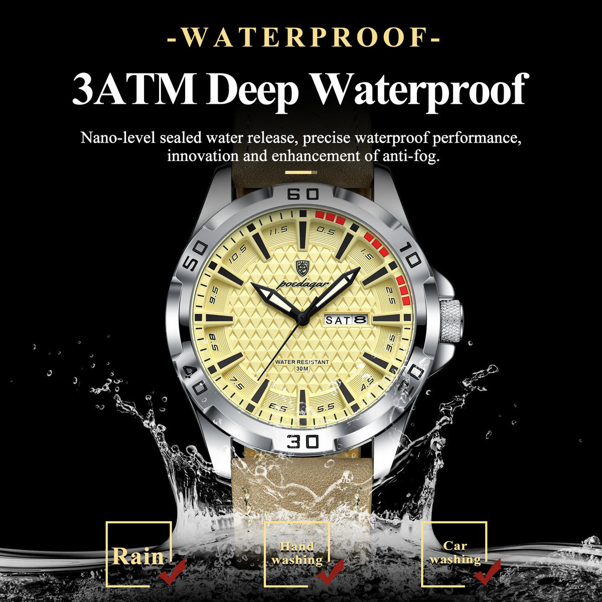 Men's Luminous Waterproof Quartz Leather Watch