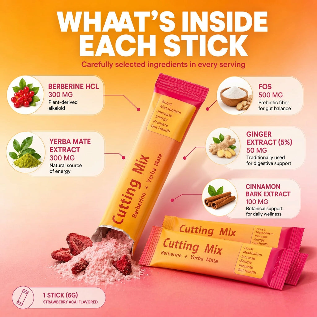 Berberine Yerba Mate Drink Mix Strawberry Acai Flavor