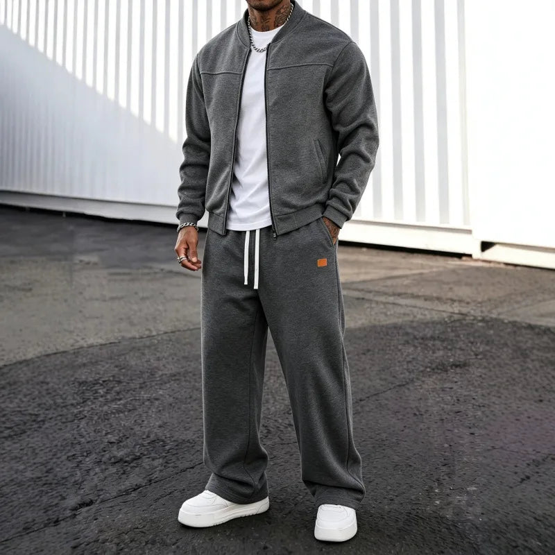 Men's Zip-Up Jacket and Wide Leg Sweatpants Two-Piece Set