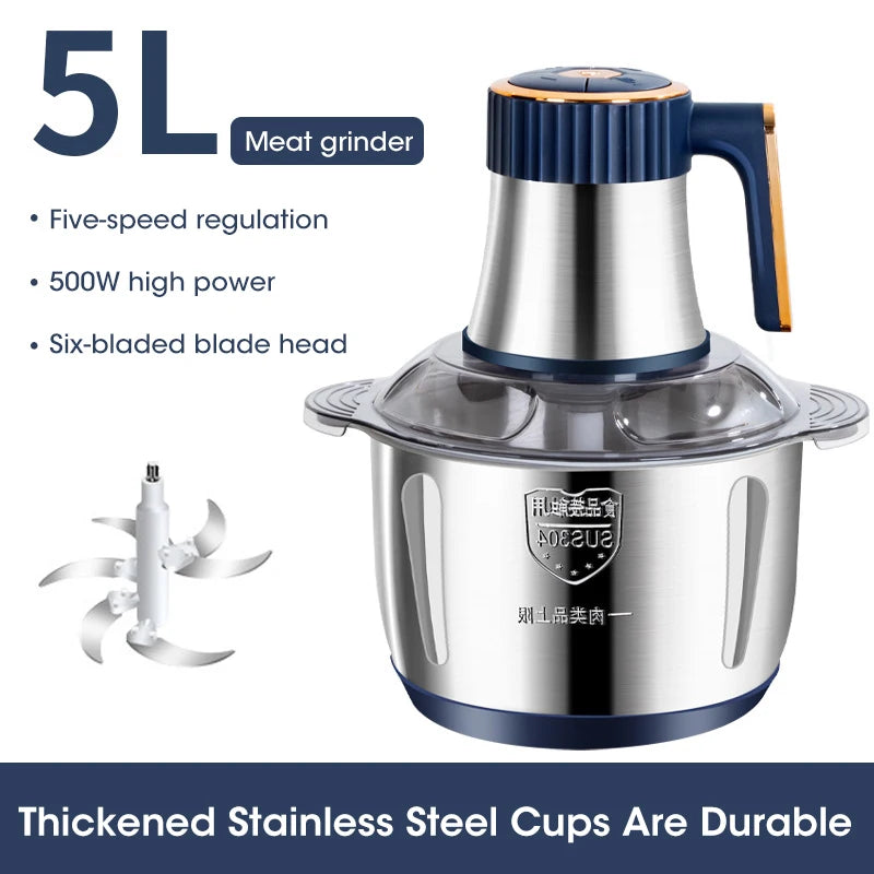 Electric 5-Speed Meat Grinder and Food Processor 5.3 qt 500W