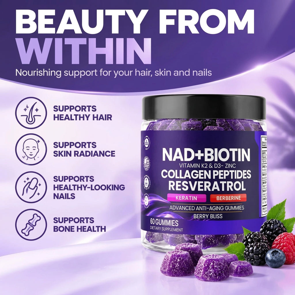 NAD+ and Biotin Hair Skin Nails Support Dietary Supplement Gummies