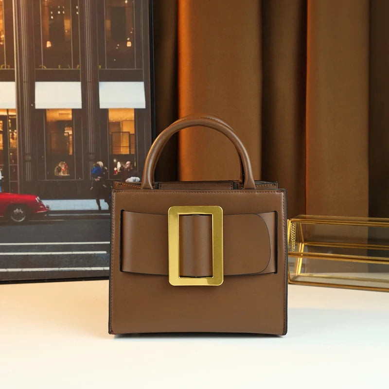 Women's Solid Color Square Buckle Crossbody Shoulder Bag
